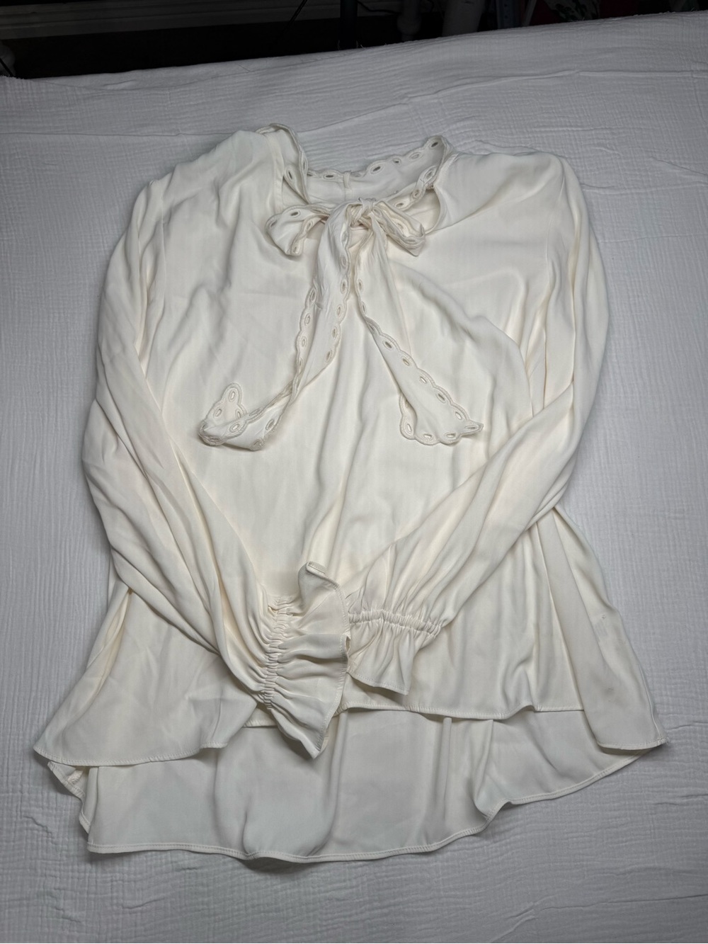 LC Lauren Conrad Cream Eyelet Tie-Neck Blouse